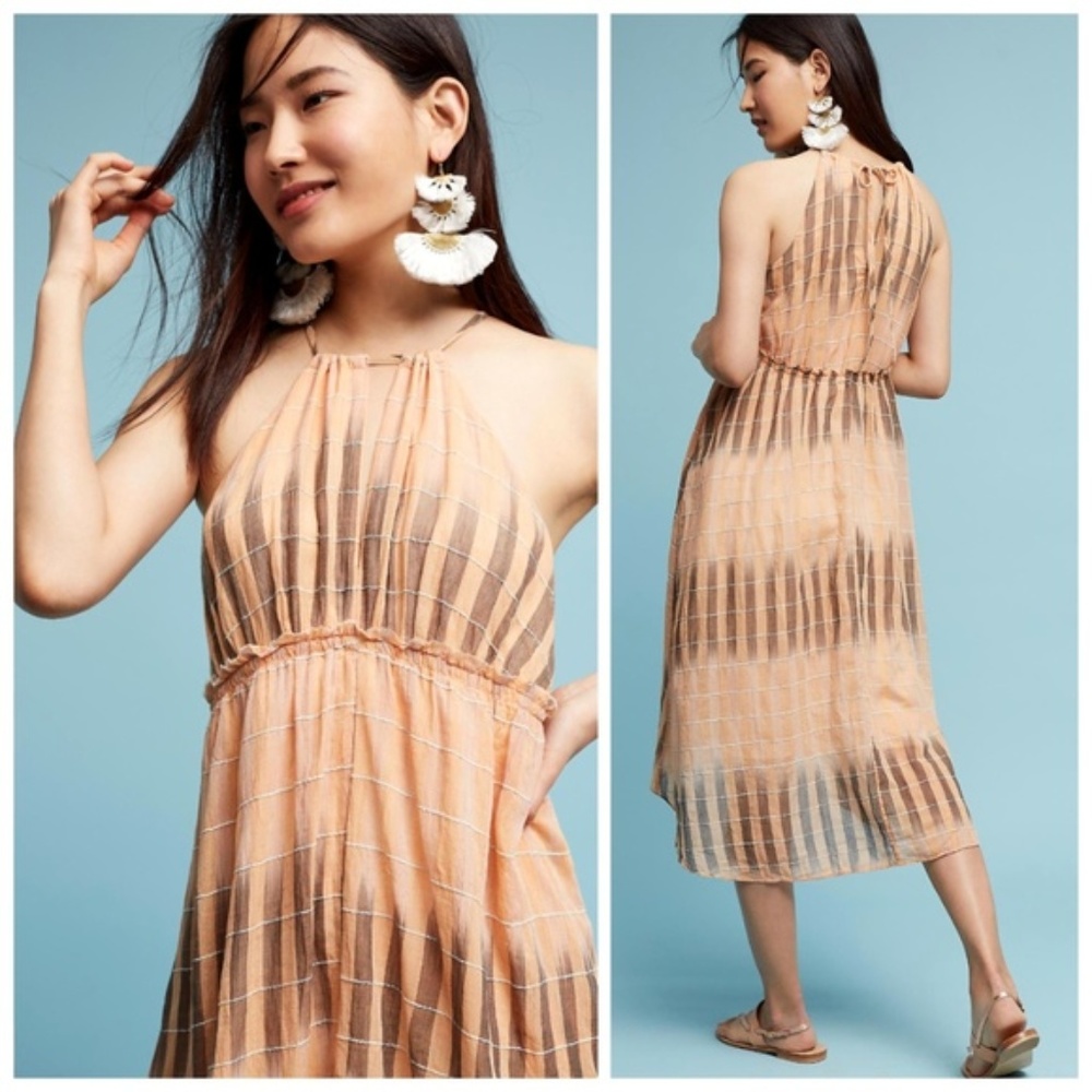Anthropologie Akemi + Kin Ikat Peach Halter Midi Dress M